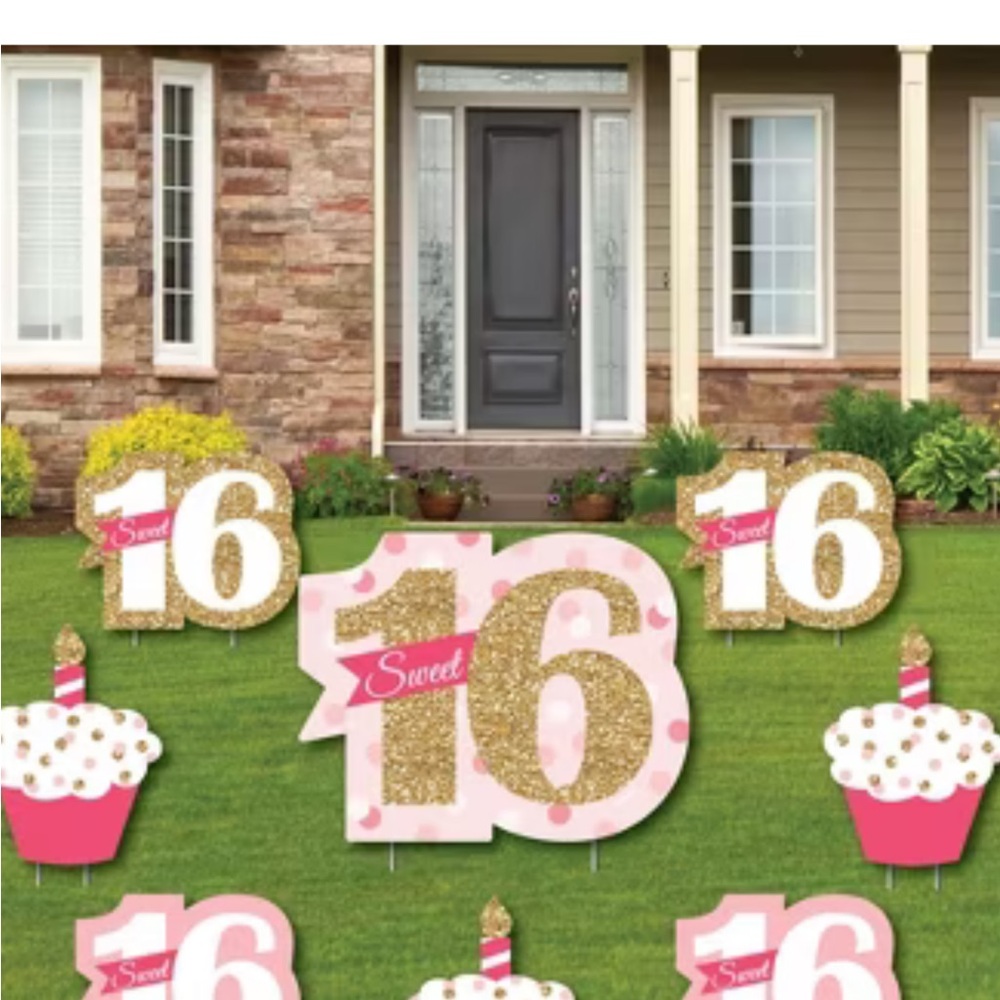 Sweet 16 Gold and Pink Yard Sign Set
